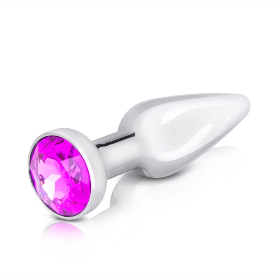 B-Vibe Thick Silver Anal Plug With Purple Stone