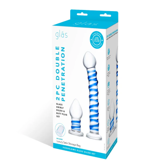 Glas Toy 2-Piece Double Penetration Glass Swirly Dildo & Butt Plug Set | Le  Wand