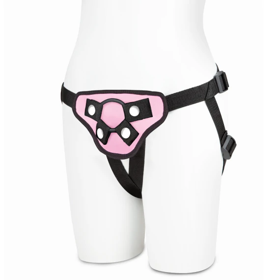Lux Fetish Fully Adjustable Unisex Pretty in Pink Strap-On Harness with Satin Blindfold
