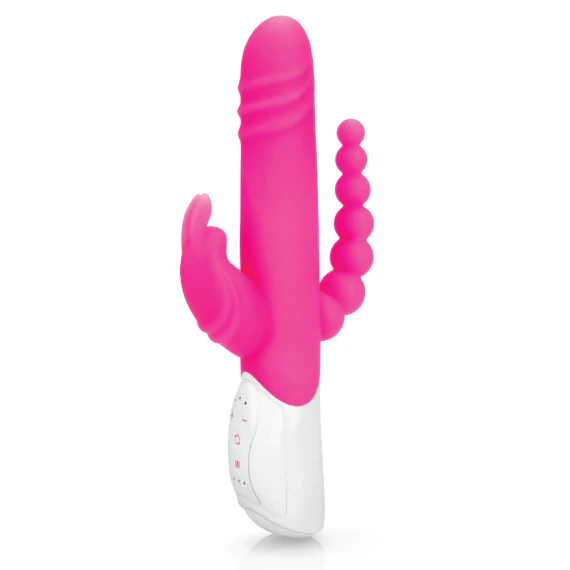 Rabbit Essentials Pink Double Penetration Vibrator with Rotating Shaft