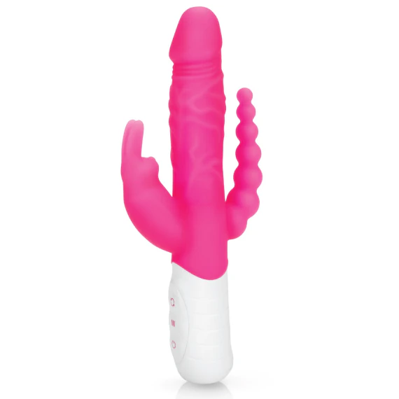 Rabbit Essentials Pink Slim Realistic Double Penetration Vibrator with Rotating Beads