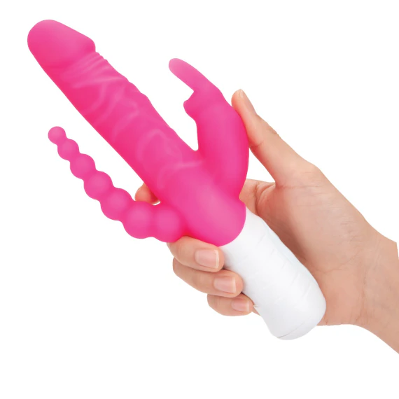 Rabbit Essentials Slim Realistic Double Penetration Vibrator with Rotating  Beads