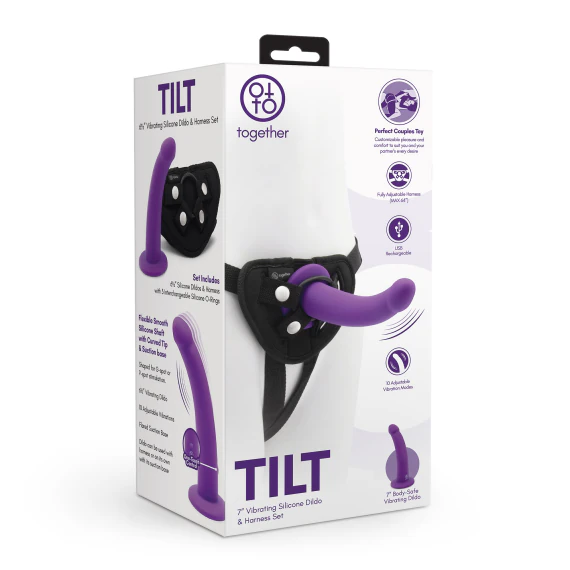 Together Vibes TILT 6.5" Vibrating Silicone Dildo & Harness Set | Le Wand