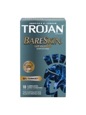 Trojan BareSkin Premium Thin 10 Count Lubricated Latex Condoms