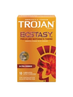 Trojan Ecstasy Ultra Ribbed 10 Count Lubricated Latex Condoms