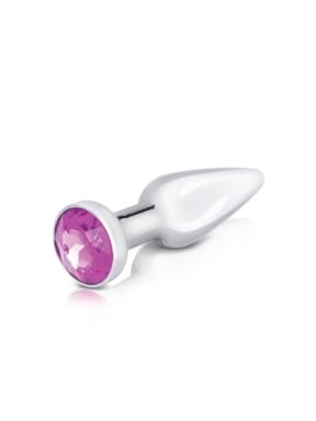 thick silver metal anal plug with purple crystal stone
