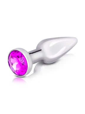 thick silver metal anal plug with purple crystal stone