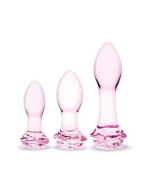 3-Piece Rosebud Glass Butt Plug Set