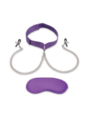 Collar & Nipple Clamps with Satin Blindfold