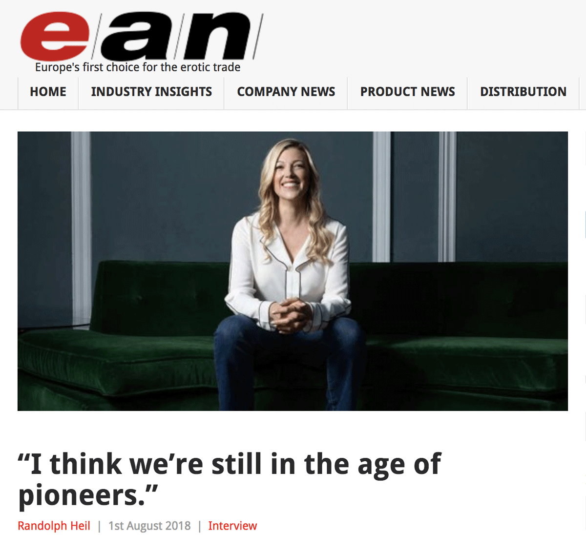 Randolph Heil of EAN Online interviews Alicia Sinclair, Founder of Le Wand, about the present and future of women in the adult industry.