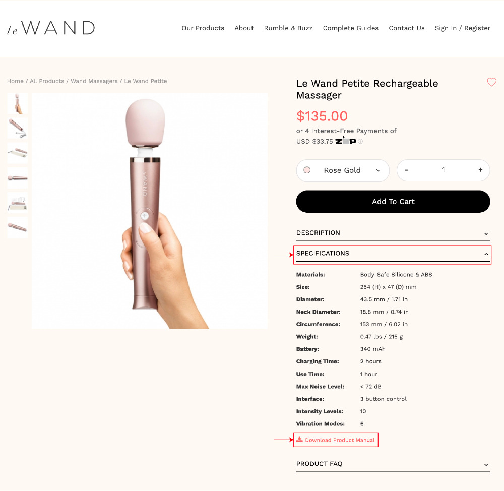 How to find a user guide or product manual on Le Wand's website