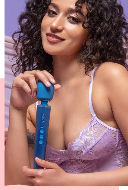 Le Wand Petite Rechargeable Vibrating Massager in Blue, Rose gold, and Violet