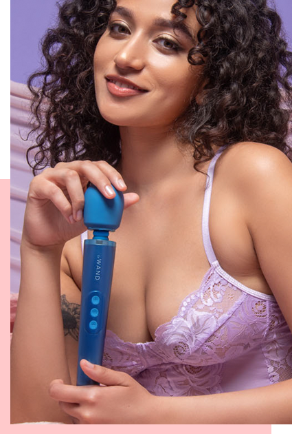 Le Wand Petite Rechargeable Vibrating Massager in Blue, Rose gold, and Violet
