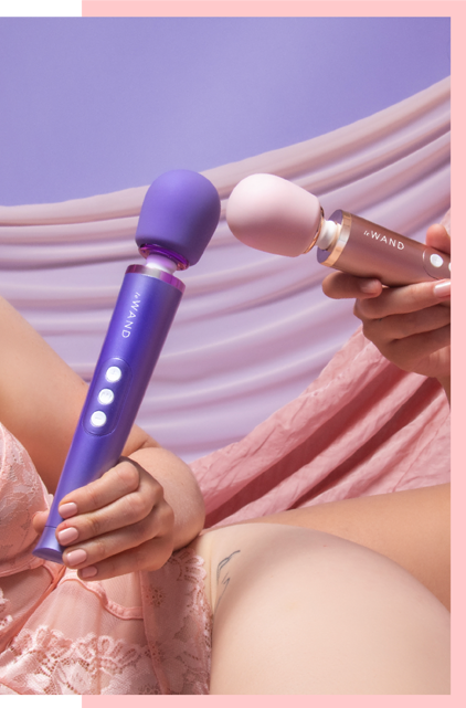 Le Wand Petite Rechargeable Vibrating Massager in Blue, Rose gold, and Violet